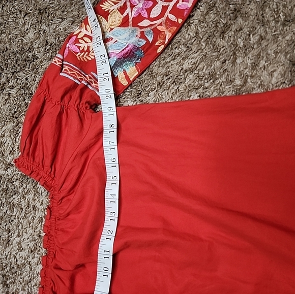 FREE PEOPLE DRESS SHIRT EMBROIDERED FLOWERS RED S/P - Picture 5 of 9